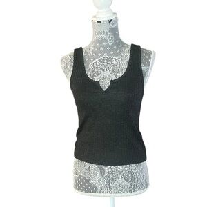 American Eagle Black Ribbed Notch Neck Tank Top | Size Small